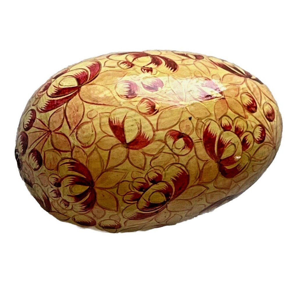 Vintage Hand Painted Real Egg Pink Floral Shell Handmade Folk Art USA Made 80s